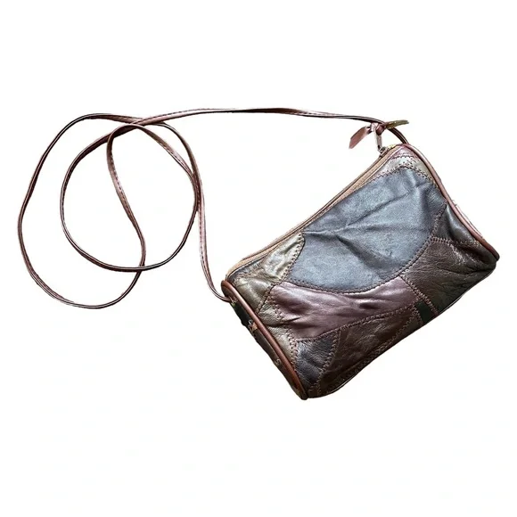 Vintage 90s leather patchwork crossbody mini bag brown - Picture 3 of 14